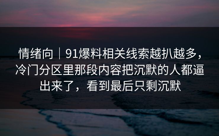 情绪向|91爆料相关线索越扒越多,冷门分区里那段内容把沉默的人都逼出来了,看到最后只剩沉默